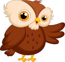 Cute owl cartoon waving