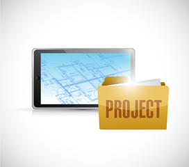 blueprint tablet and project folder illustration