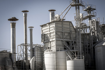 Storage refinery, pipelines and towers, heavy industry overview