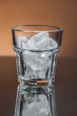 A glass with ice cubes 