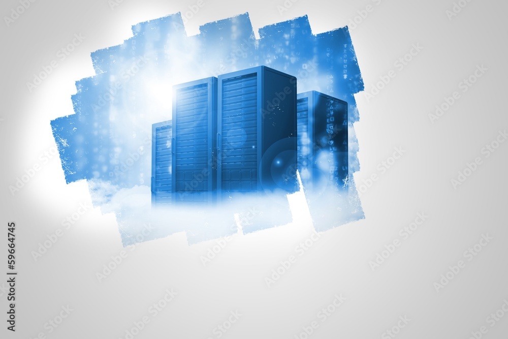Poster display on wall showing server tower