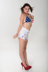 All american woman with white background.