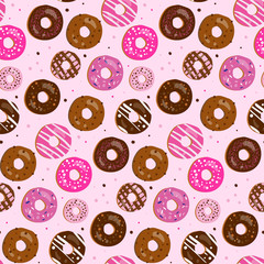 Seamless vector pattern of assorted doughnuts with different top