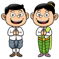 Vector illustration of Thai kids, Sawasdee