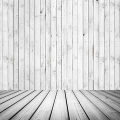 Abstract white interior with wooden floor and wall