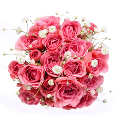 Bouquet of Pink Roses isolated on white background. Bridal