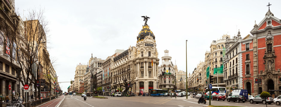 Panorama of Crossing the Calle de Alcala and Gran Via  in Madrid