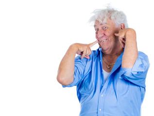 Crazy, agitated, unhinged elderly, senior man