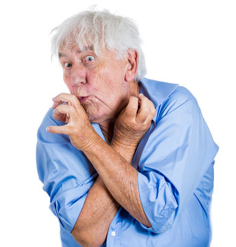 Crazy, agitated, unhinged elderly, senior man