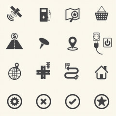 Map and Navigation icons with texture background. Vector icon