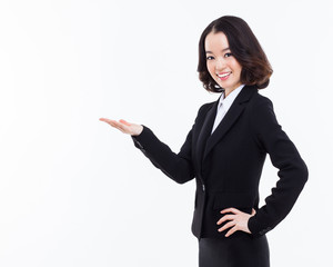 Asian business woman indicate blank space