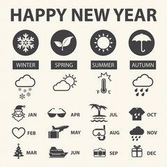Happy new year 2014 with weather icons, Vector