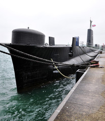 view of the submarine in dock