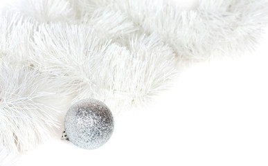 Silvery  ball and white Christmas tinsel