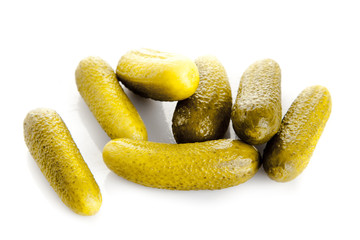 pickled cucumbers. Gherkins on a white background