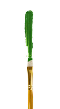 close up of paint brushes on white background
