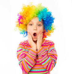 little girl in clown wig