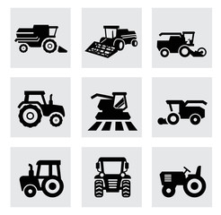 vector black agricultural transport icons set