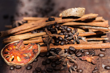 Cinnamon and coffee beans