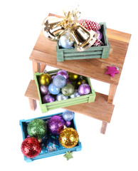 Boxes with Christmas decorations