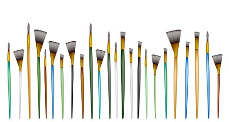 Various Size of Artist Brushes on White Background