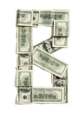 Dollar letter B made from real money