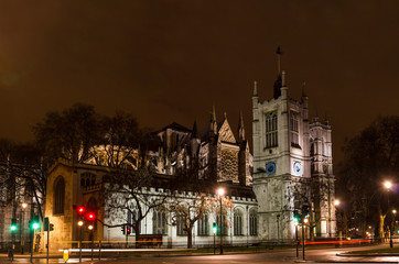 Westminser abbey, London, England, at night