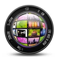 Camera photo lens with internet production technology concept,le