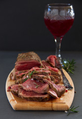 Weak roast roasting, with blood, with rosemary and sea salt.