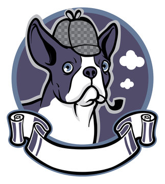 boston terrier dog wear a detective hat