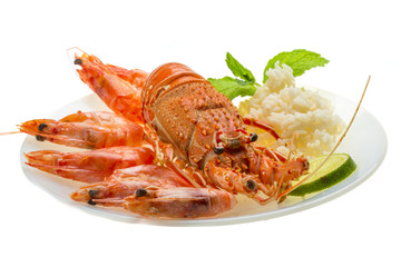 Spiny lobster, shrimps and rice