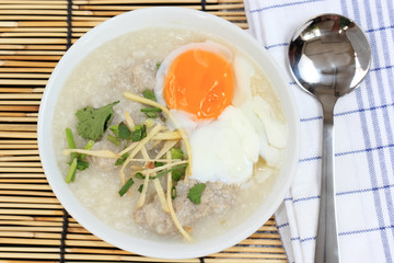 chinese porridge rice and Boiled egg
