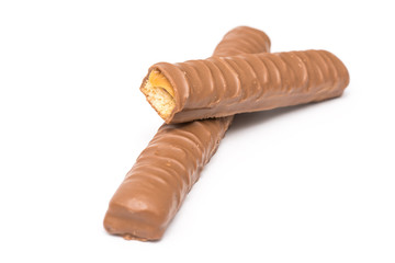 Chocolate Bars With Caramel Fill On White Background