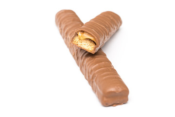 Chocolate Bars With Caramel Fill On White Background
