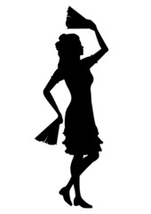 Silhouette girl dancing with fans