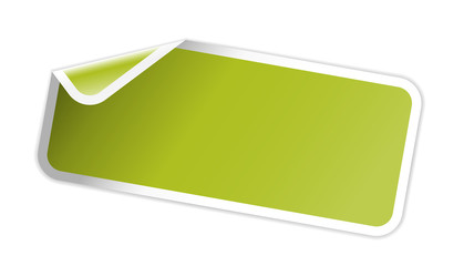 The green glossy label with folded corner
