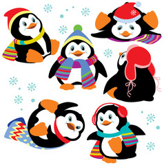 Naklejka premium set with cartoon penguins