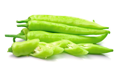 Green hot chili pepper on white