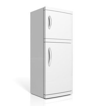 3D render of large white refrigerator isolated one white