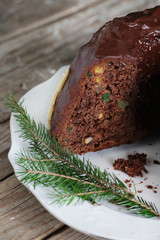 Chocolate cake wreath gugelhupf with candied citrus desert - 59698752