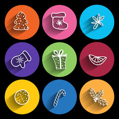 Trendy Christmas Icons With Long Shadow