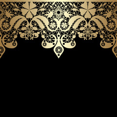 Obraz na płótnie Canvas Golden seamless eastern lace pattern on black