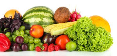 Different fruits and vegetables isolated on white
