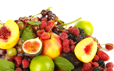 Naklejka na ściany i meble Assortment of juicy fruits and berries, isolated on white