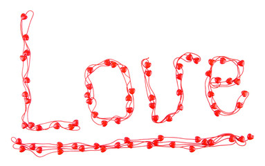 Heart-shaped beads on string isolated on white