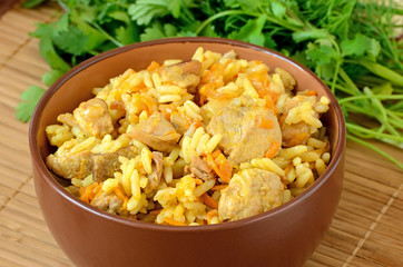 Pilaf in ceramic bowl