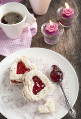 Heart shape sandwich with strawberry jam