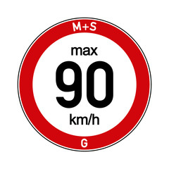 Aufkleber M+S Reifen Geschwindigkeitsindex G 90 km/h