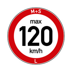 Aufkleber M+S Reifen Geschwindigkeitsindex L 120 km/h