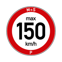 Aufkleber M+S Reifen Geschwindigkeitsindex P 150 km/h